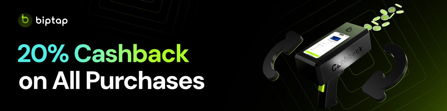 A graphic with the text '20% Cashback on All Purchases'